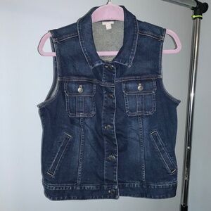 J. Jill stretch button front denim vest Sz  M dark wash trucker styling